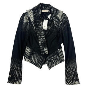 Tory Burch Aria Tweed Jacket Black White Size 10 US